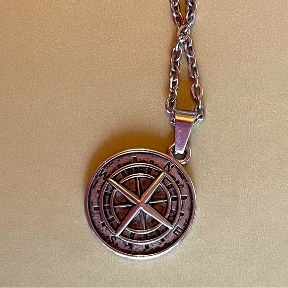 Stainless Steel Compas Charm and Chain - Picture 4 of 5